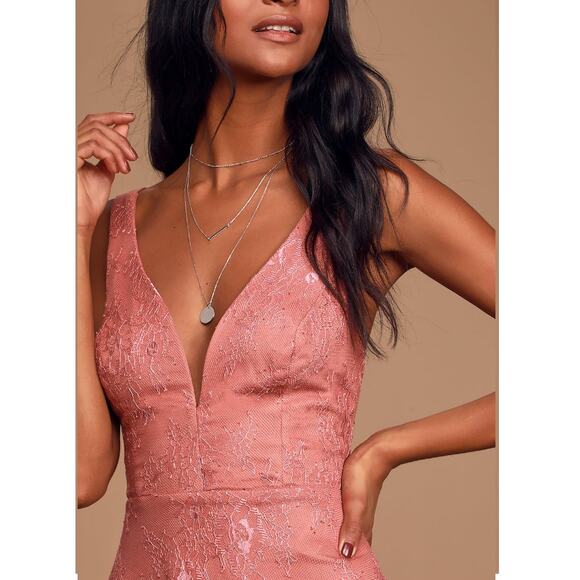 New ~ LULU'S ~ Fueled by Love Mauve Pink Lace Skater Dress Size Medium - Picture 9 of 9